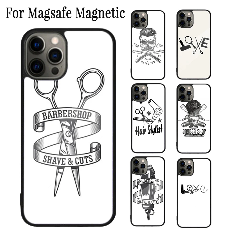 Barber Scissors Hairstylist Salon Magnetic Phone Case For iPhone 16 15 14 Plus 13 12 11 Pro Max Magsafe Wireless Charging Cover