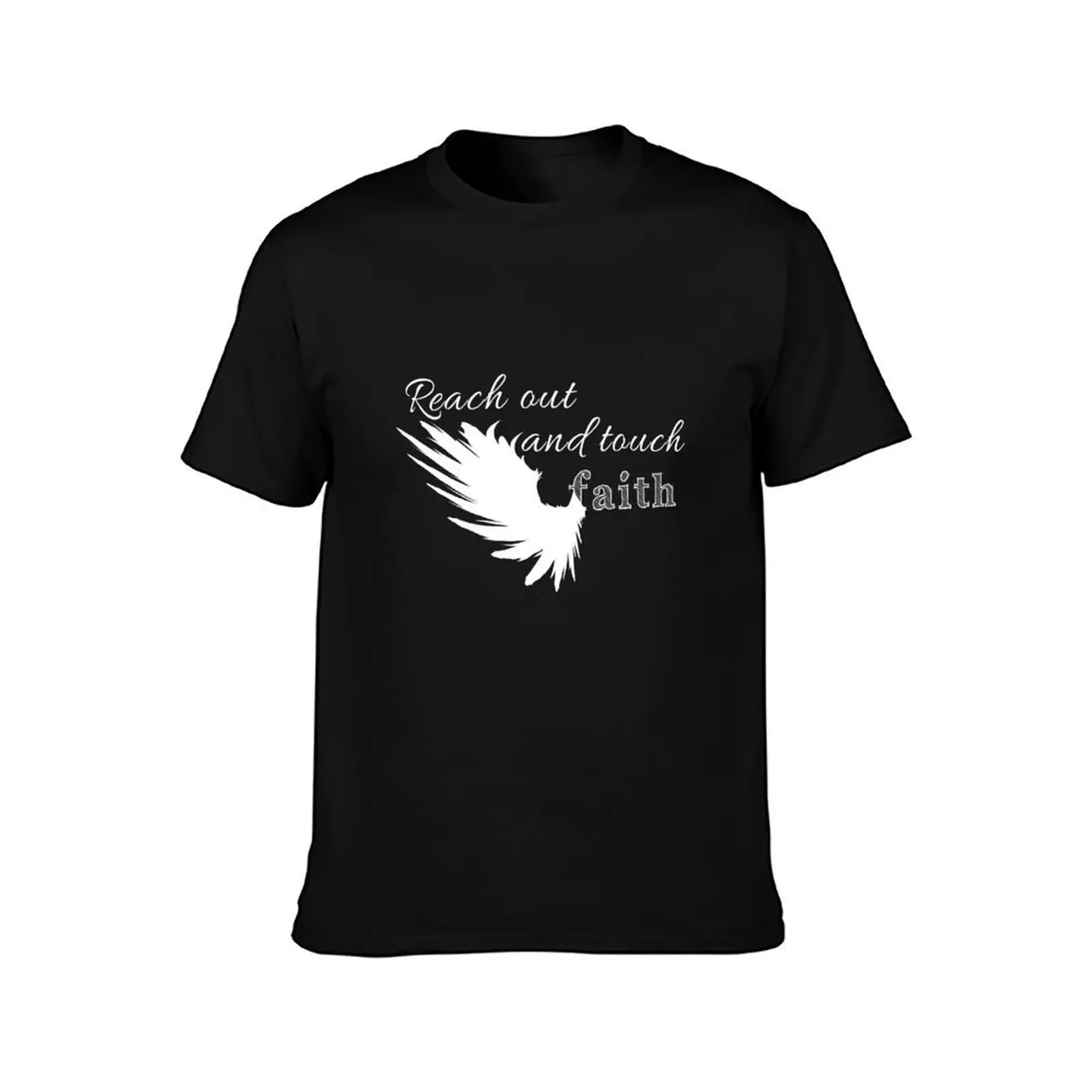 Reach out and touch faith -white T-Shirt, Summer Casual Cotton Tee, Oversized Streetwear Tops, Vintage Graphic Print