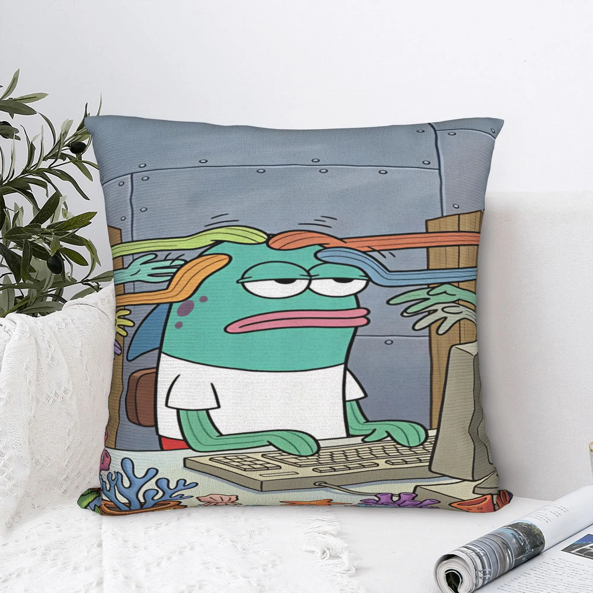 SpongeBobs Plankton  Pillow Cover  Soft Cushion Cover Retro Trendy Pillow Case For Chair Sofa Home Decor