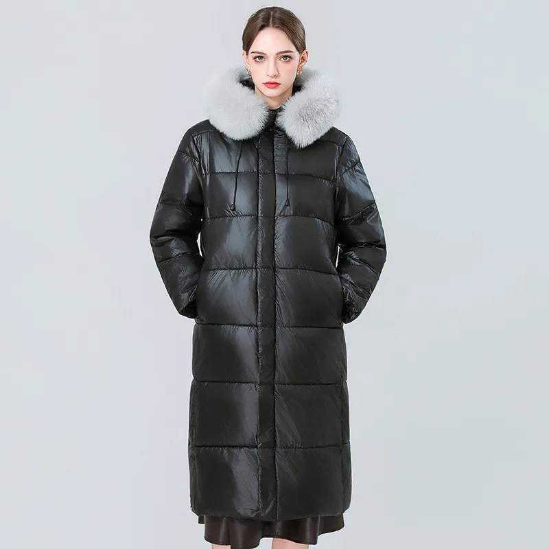Pockets Hooded Coat Long Length Commuter Chic with Long Sleeves Regular Sleeve Winter Thick Casual Office Style Women Coats