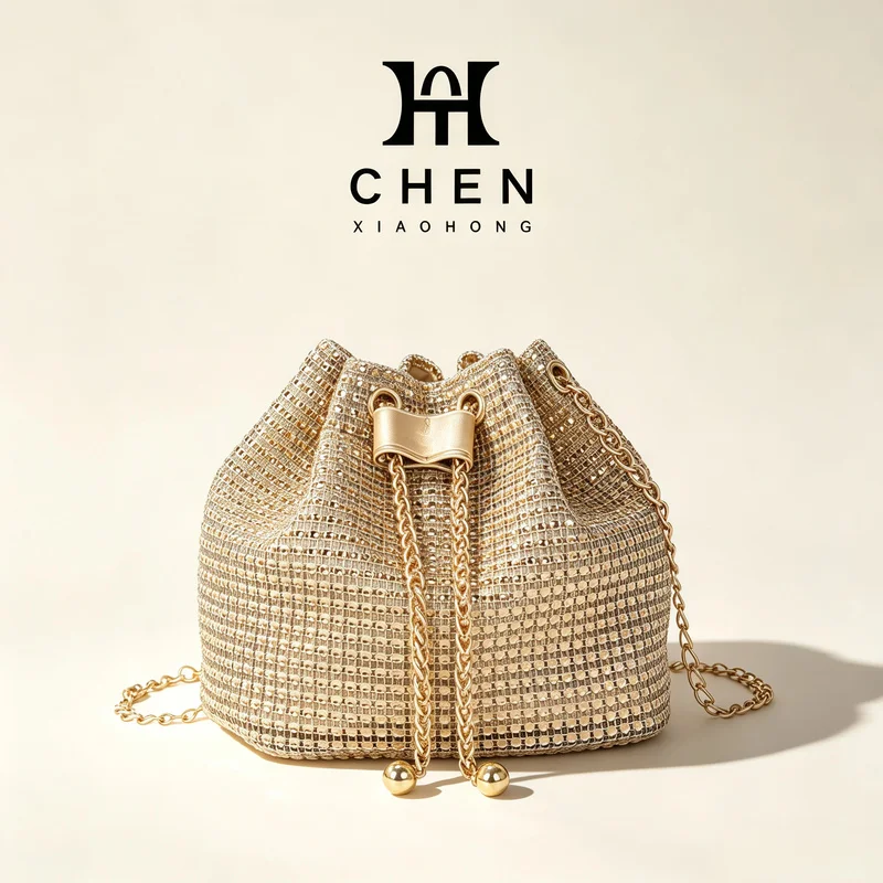 Women's Crossbody Bag with Embellished Cord Strass, Multifunctional Bucket Bag Formal Daily Use