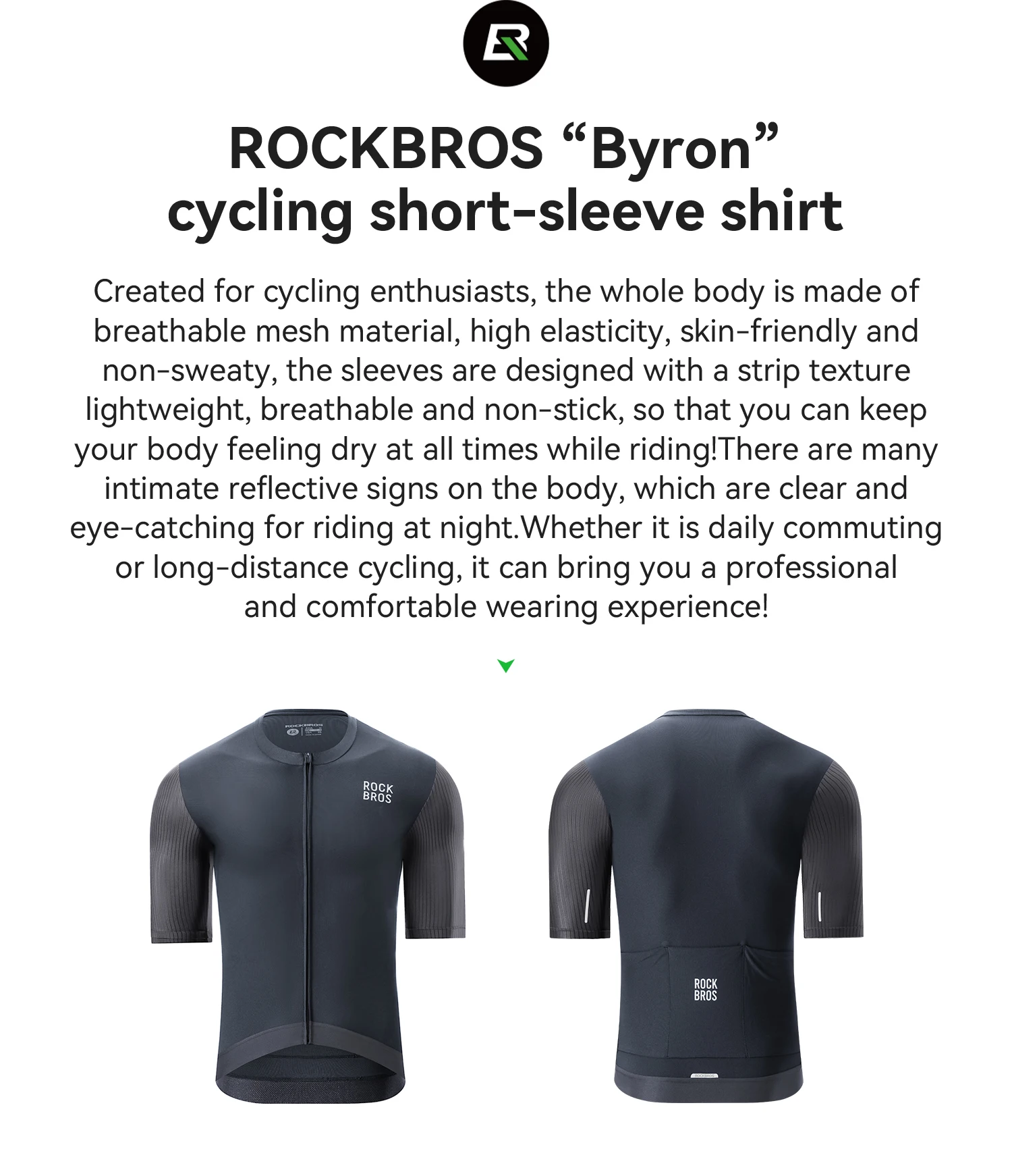 ROCKBROS Radtrikot, Sommer, kurzärmelig, atmungsaktiv, hochelastisch, schnelltrocknend, Sportbekleidung, Fahrradbekleidung, winddicht. – Detail 2
