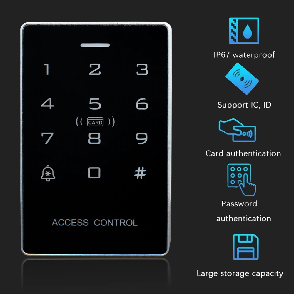 New NFC Access ID/IC Control Keypad 12000 User RFID Proximity Card Password Unlock Reader Backlight Touch Screen IP67 Waterproof