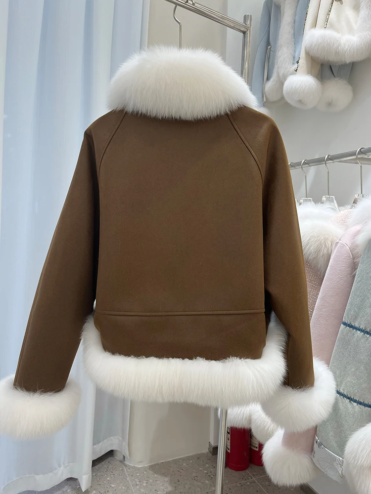 Autumn Winter Natural Real Fox Fur Collar White Goose Down Coats Women's Outwear Luxury Female Jacket Hot Sale