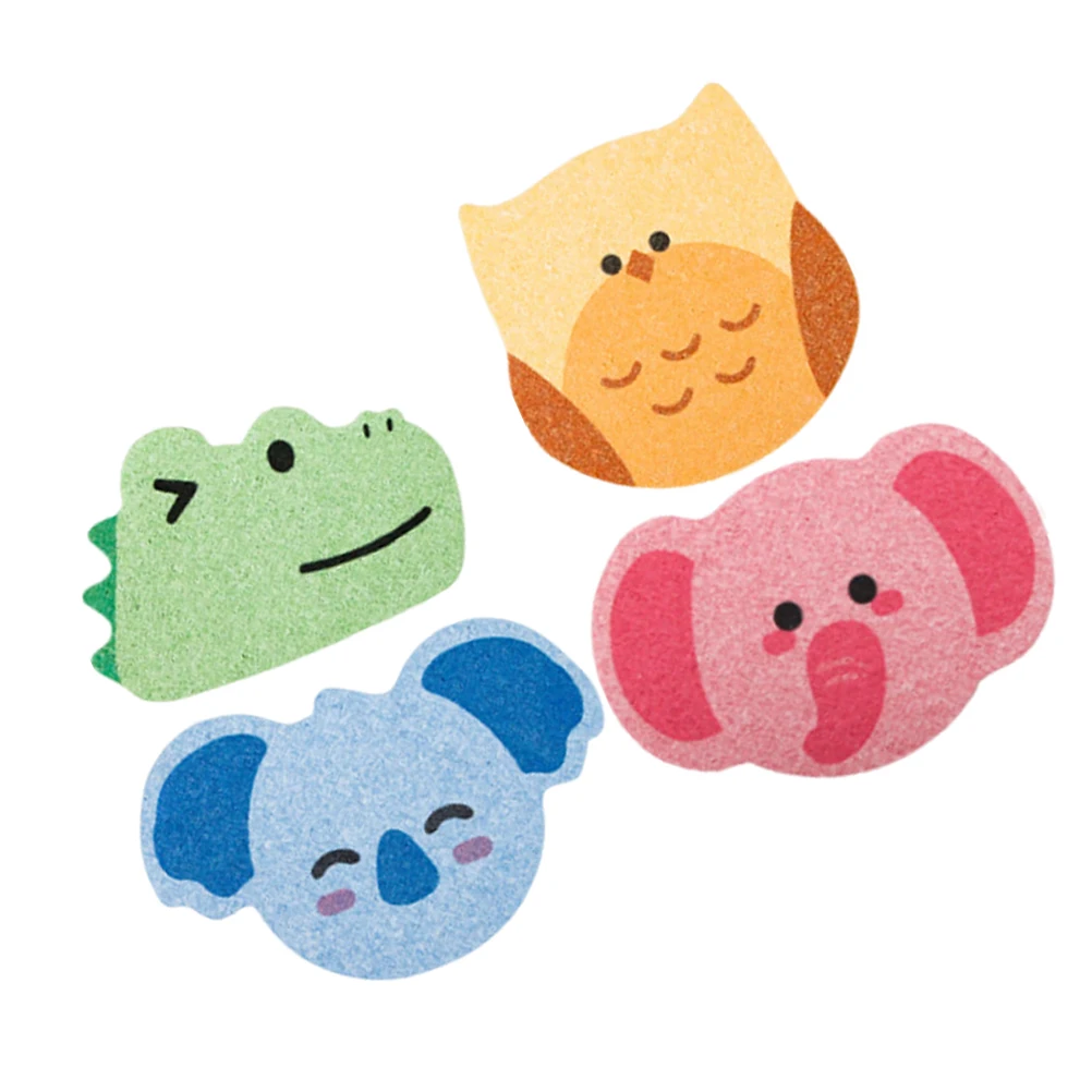 Éponges absorbantes Ultra réutilisables en forme d'animal, 4 pièces, pâte de bois douce compressée, éponges de nettoyage de salle de bains de dessin animé réutilisables