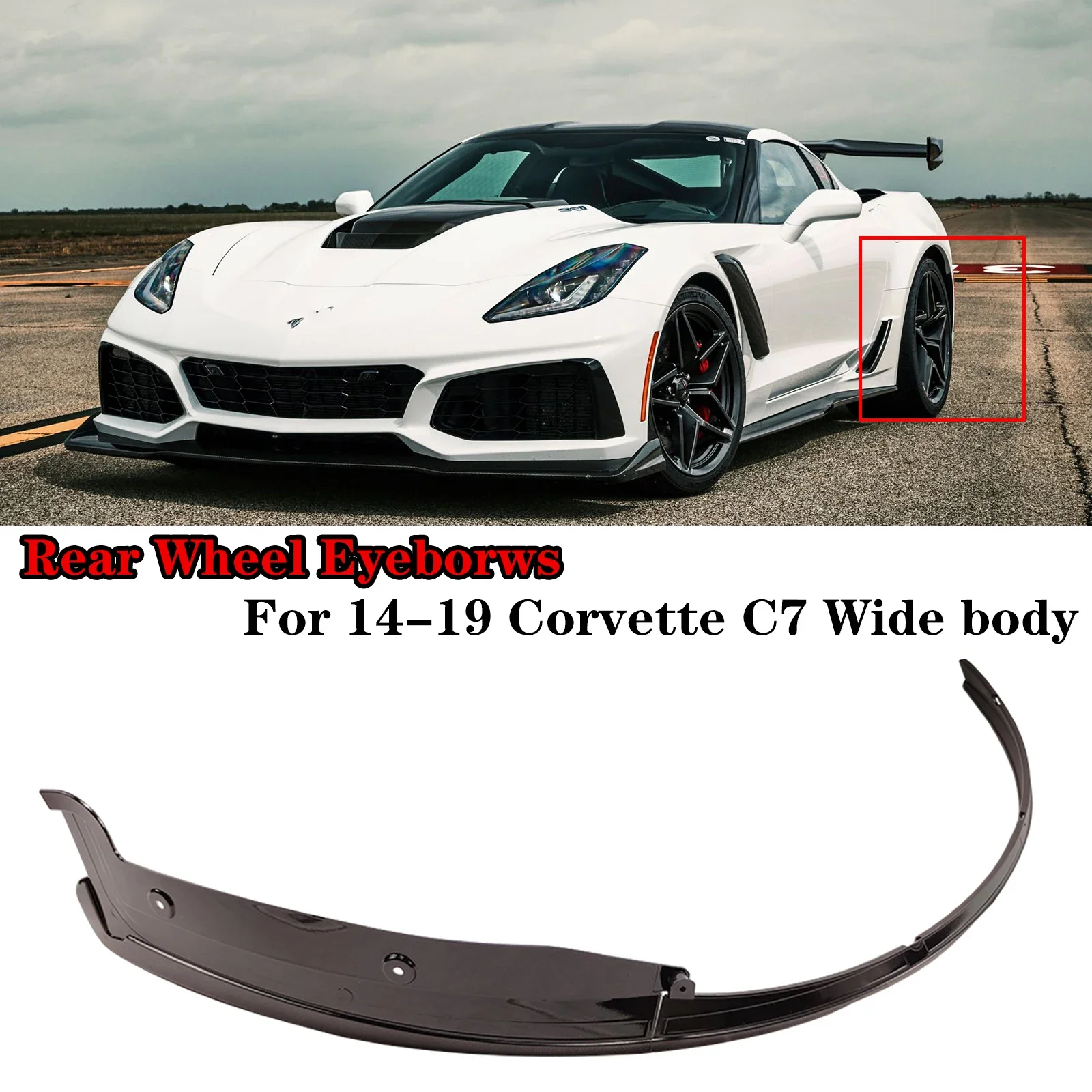 A pair(Left And Right) Rear Wheel Eyebrows Fender For Chevrolet Corvette C7 2014-2019 Flares Glossy Black Carbon Fiber Look