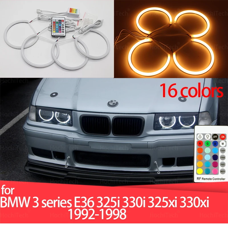 Milk 16 colors RGB LED AngHight Quality RGB Angel Eyes Kit 16 colors Halo Ring For BMW E36 3 Series 1992-1998 Demon Eye