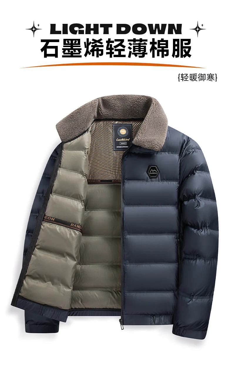 2025 شتاء جديد الرجال الجرافين الصوف سميكة الأعمال عادية التلبيب الفراء طوق الملابس القطنية الدافئة #4