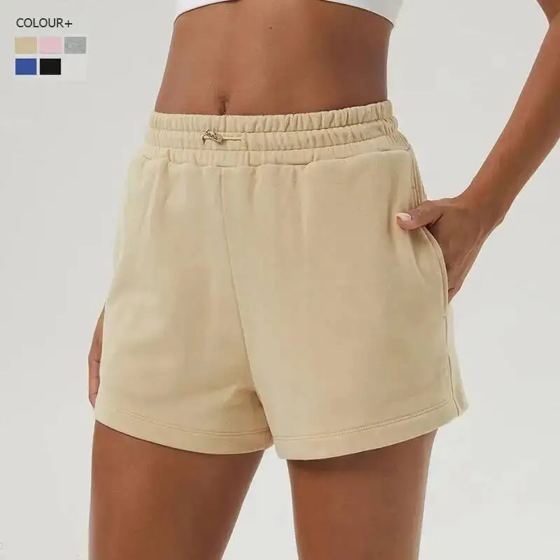 

Women Running Solid Color Loose Breathable Gym Yoga Shorts Female Side Pocket Fiess Short Sweatpants Workout Clothes
