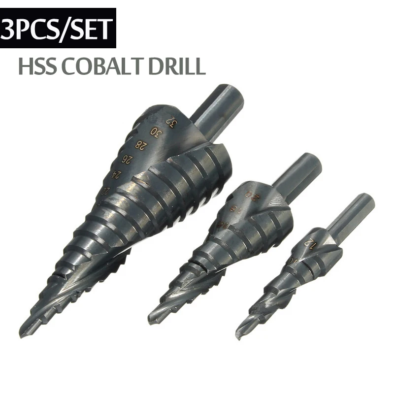 

3PCS/SET 4-32MM HSS Cobalt Step Drill Bit Set Nitrogen High Speed Steel Spiral For Metal Cone Triangle Shank Hole Metal drills