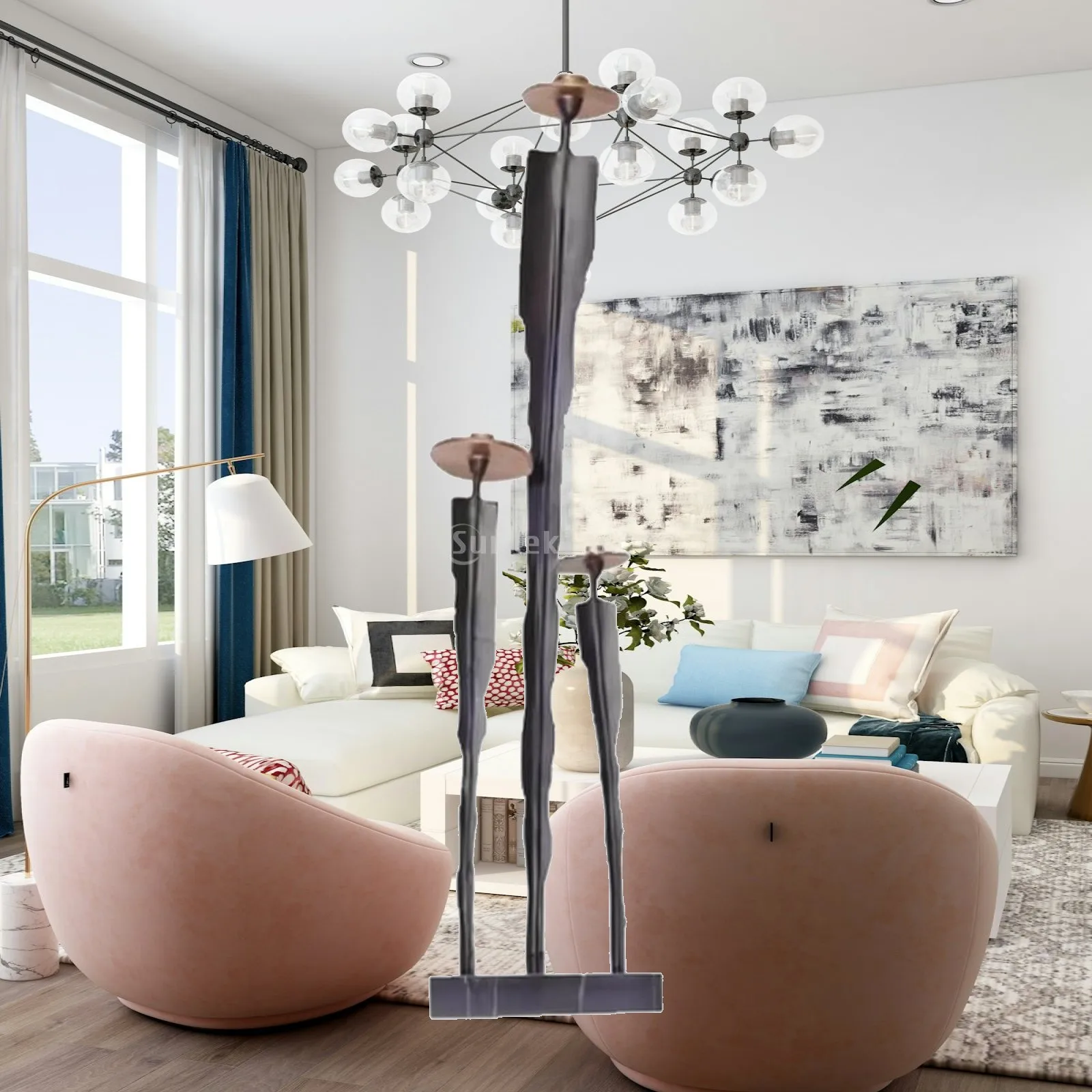 Abstract Human-Form Sculpture Metal-Finish Faceted Silhouette Sculptural Figure Abstract Human Figure Sculpture Sleek
