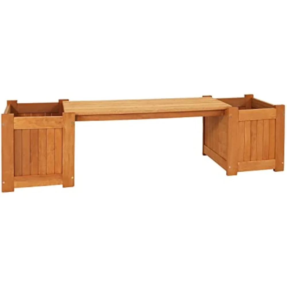 

68" Meranti Wood Outdoor Planter Bench with Teak Oil Finish