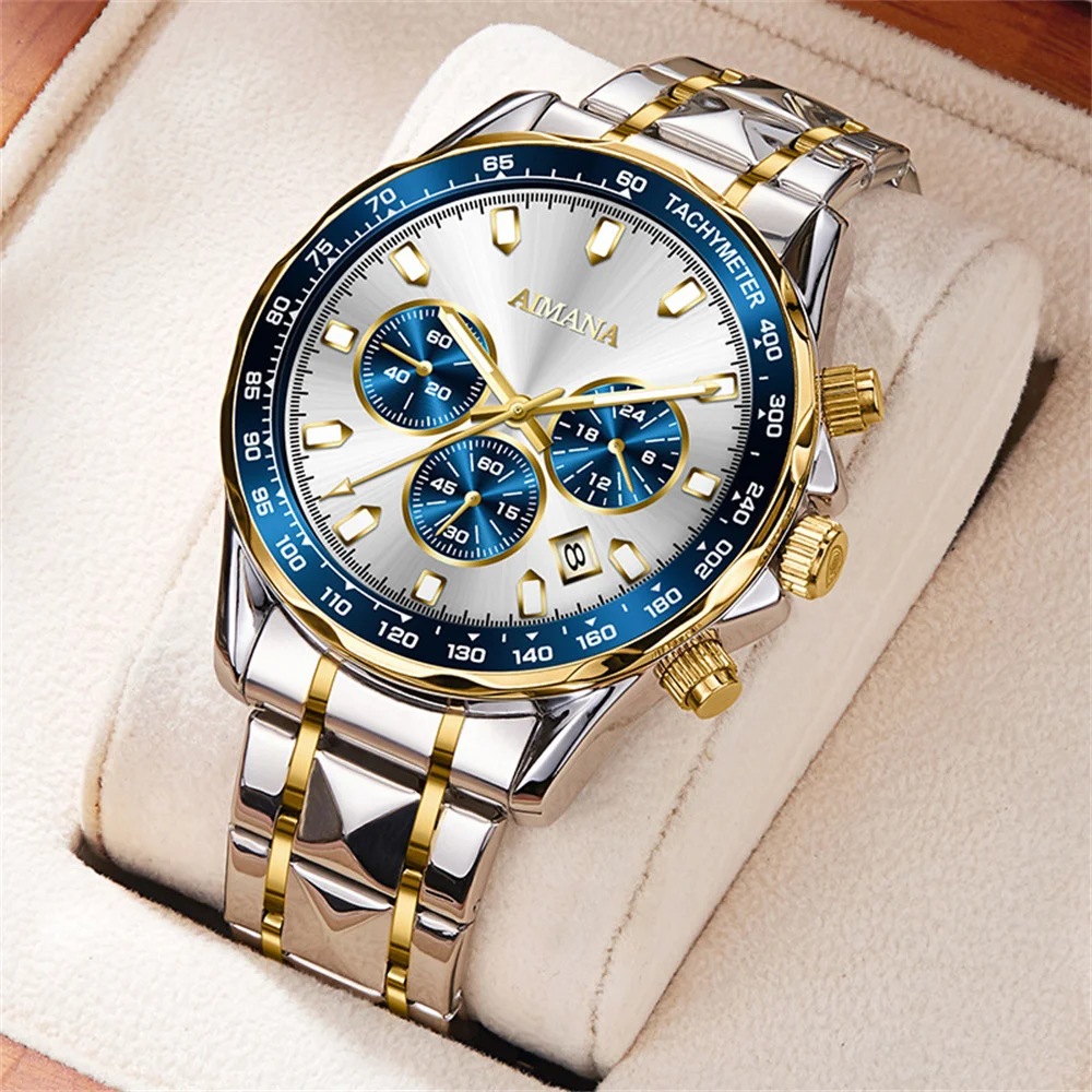 أزياء رجالية كرونوغراف متعددة الوظائف ساعات رجالية فاخرة الأعمال الرياضية كوارتز الصلب ساعة للرجل ساعة اليد على مدار الساعة relojes