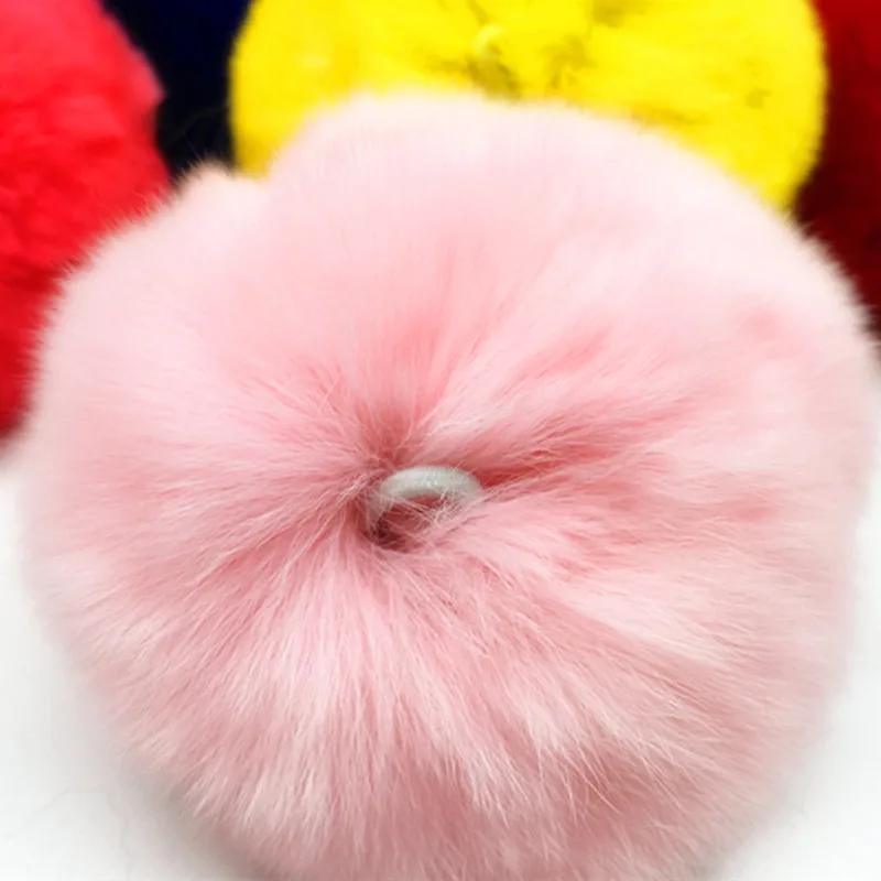 6cm Exquisite Rex Rabbit Color Fur Ball Keychain School Bag Hat Scarf Diy Handmade Pompom Wholesale Support Mixed Color 5/10Pcs