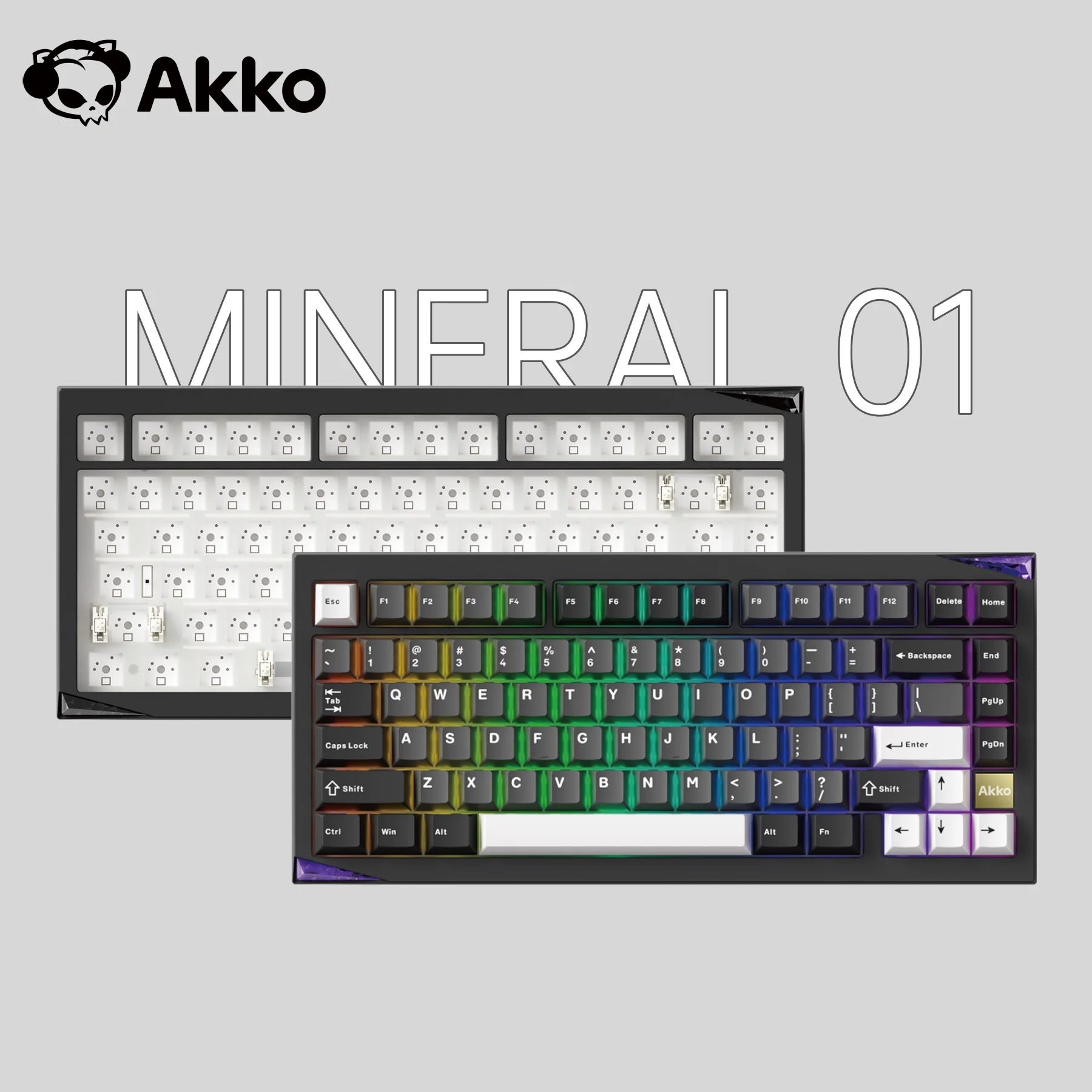Akko mineral 01 teclado mecânico/kit barebone alumínio 75% 81 teclas via rgb troca quente tri-modo teclado/kit personalizado sem fio