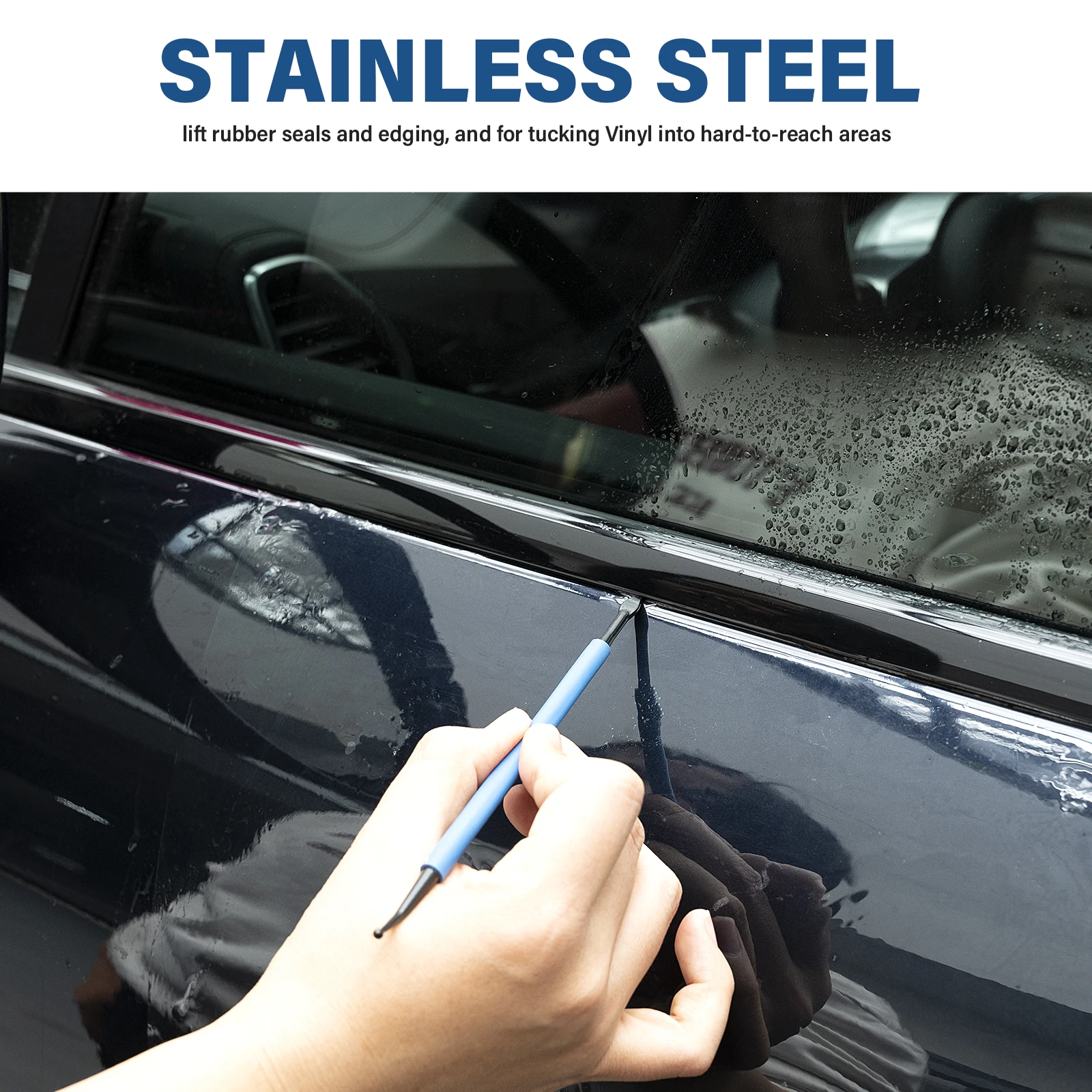 EHDIS 2/3pcs Carbon Fiber Vinyl Edge Tucking Tool Car Film Wrapping Tints PPF Installation Detailing Micro Stainless Steel Stick