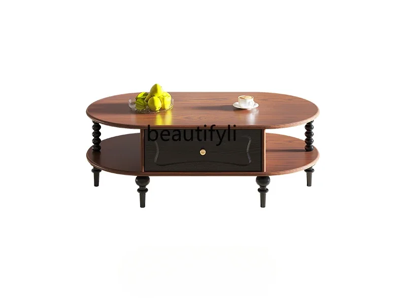 

A15 American Retro Solid Wood Coffee Table Living Room Home Small Apartment Designer Small Table New French Style round Tea Tabl