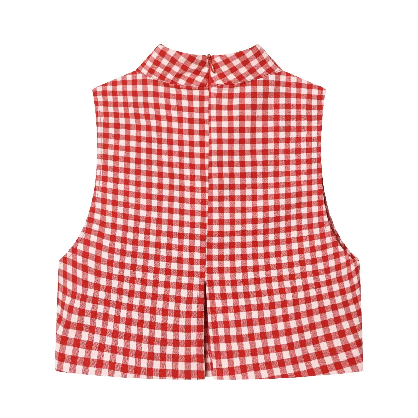 Willshela Women Fashion Plaid Printed Back Zipper Slit Cropped Vest Vintage O-Neck Sleeveless Female Chic Lady Tanks Tops