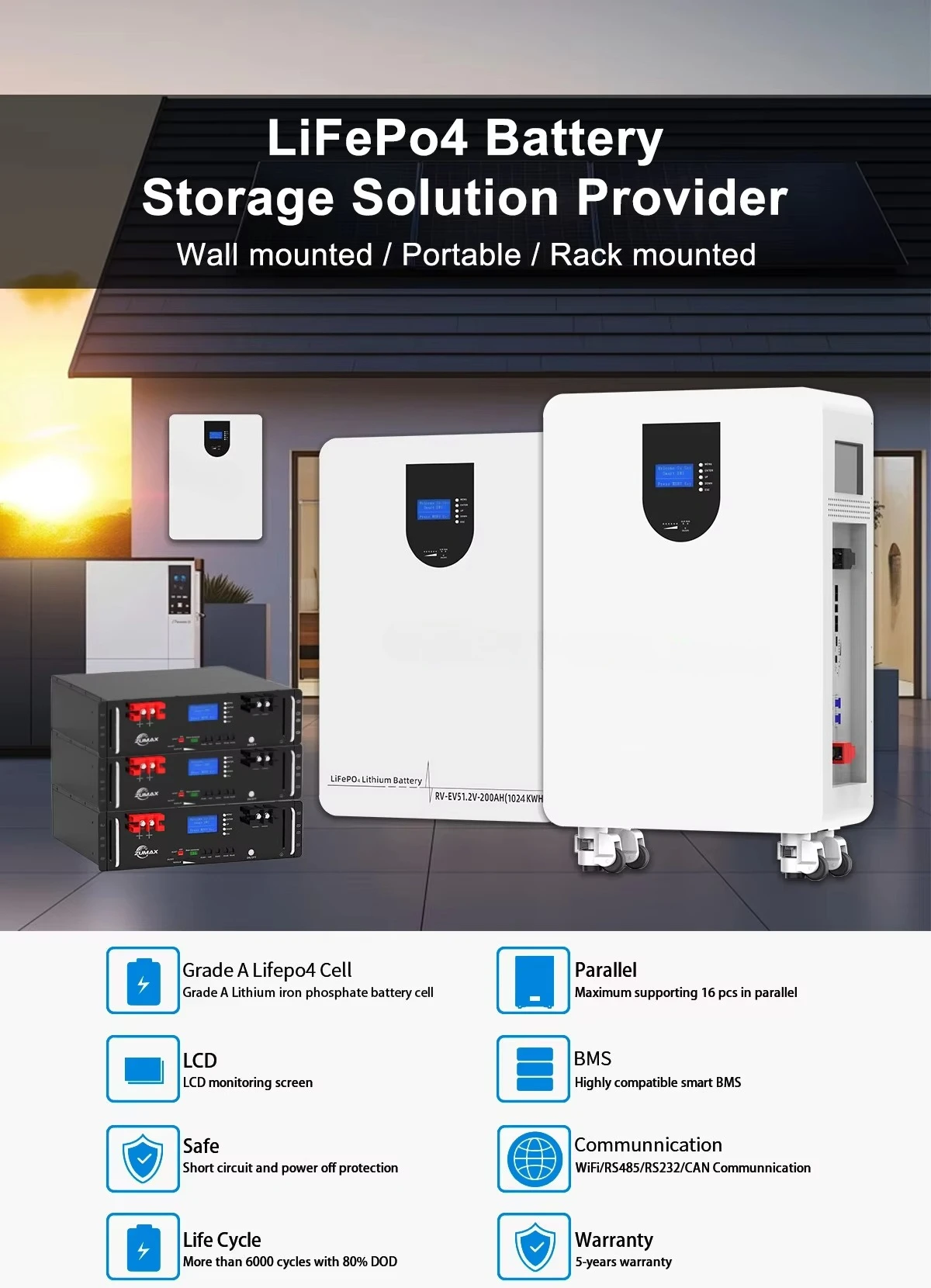 10Kwh 48V 200Ah 51.2V 100Ah 300 Ah 5Kwh 15Kwh جدار جبل البطارية الشمسية Powerwall Lifepo4 بطارية أيون الليثيوم #5