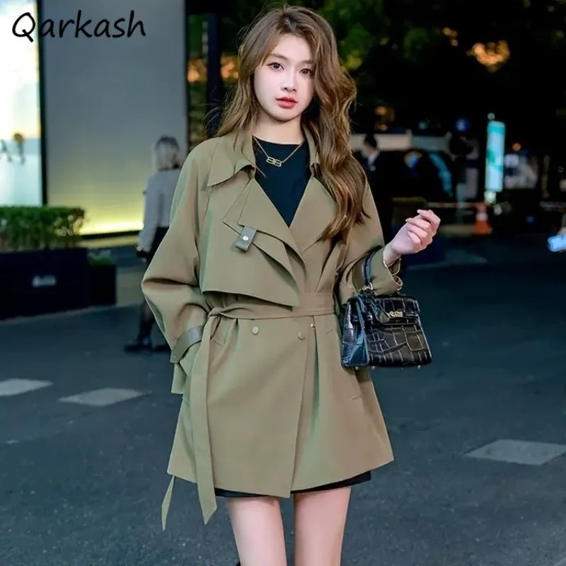 

Trench Women Pure Lace-up Office Lady Cool Streetwear Autumn Korean Style All-match Solid Gentle Designed Vintage Harajuku Daily