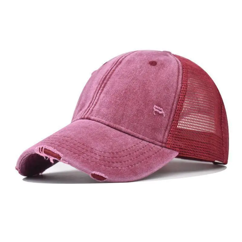Cotton washed distressed mesh breathable summer baseball cap, versatile outdoor, personalized solid color duckbill cap image 4