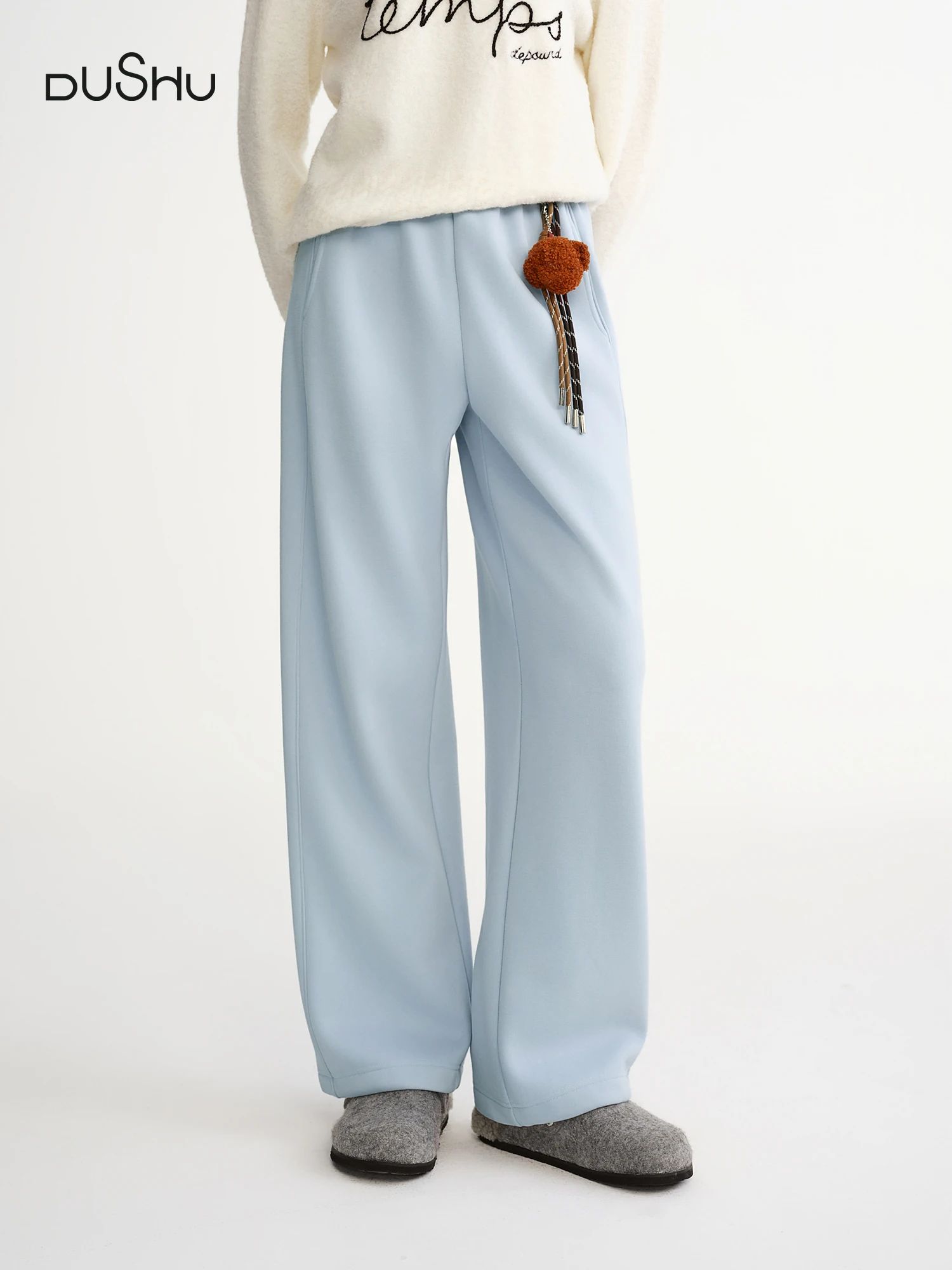 

DUSHU Plus-Size Women Fashion Sweet Heart Stylish Fleece-Lined Elastic Waist Straight Leg Athletic Pants 2025 Winter New Arrival