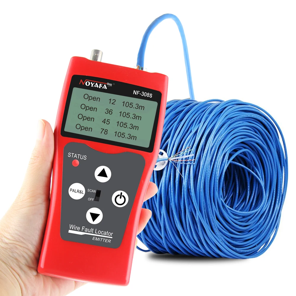 Noyafa NF-308 Network monitoring cable tester LCD Wire Fault Locator LAN Measure Network Coacial BNC USB RJ45 RJ11 red color