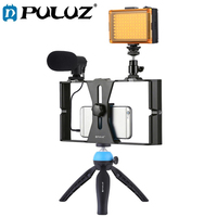 PULUZ 4 in 1 Vlogging Live Broadcast Smartphone Video Rig +104 LEDs Studio Light & Microphone+Tripod Mount+Cold Shoe Tripod Head