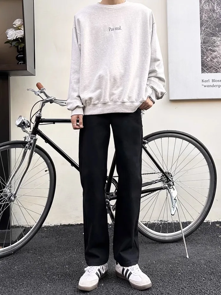 

Bla Straight Leg Wide Leg Jeans Men's Autumn High End Faionable Loose Fit Floor Length Trousers Youth ular Sle