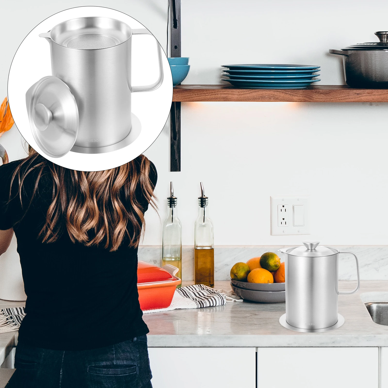 

1000ml Stainless Steel Oil Pot Leakproof Kitchen Supplies Modern Design for Home Restaurant Oil Vinegar Soy Sauce Storage