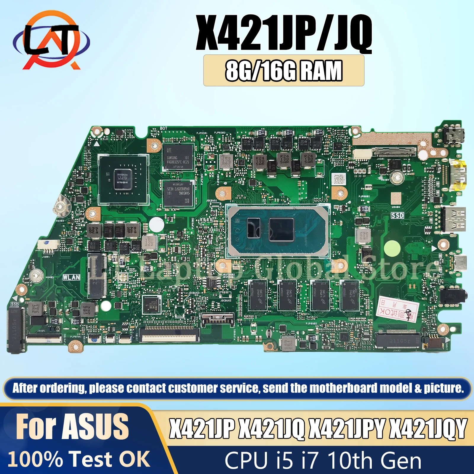 Laptop mainboard X421JP for asus X421JQ X421JFY X421JPY X421JQY X521JQ x521jpy notebook motherboard CPU I5 I7 10th 8G/16G RAM