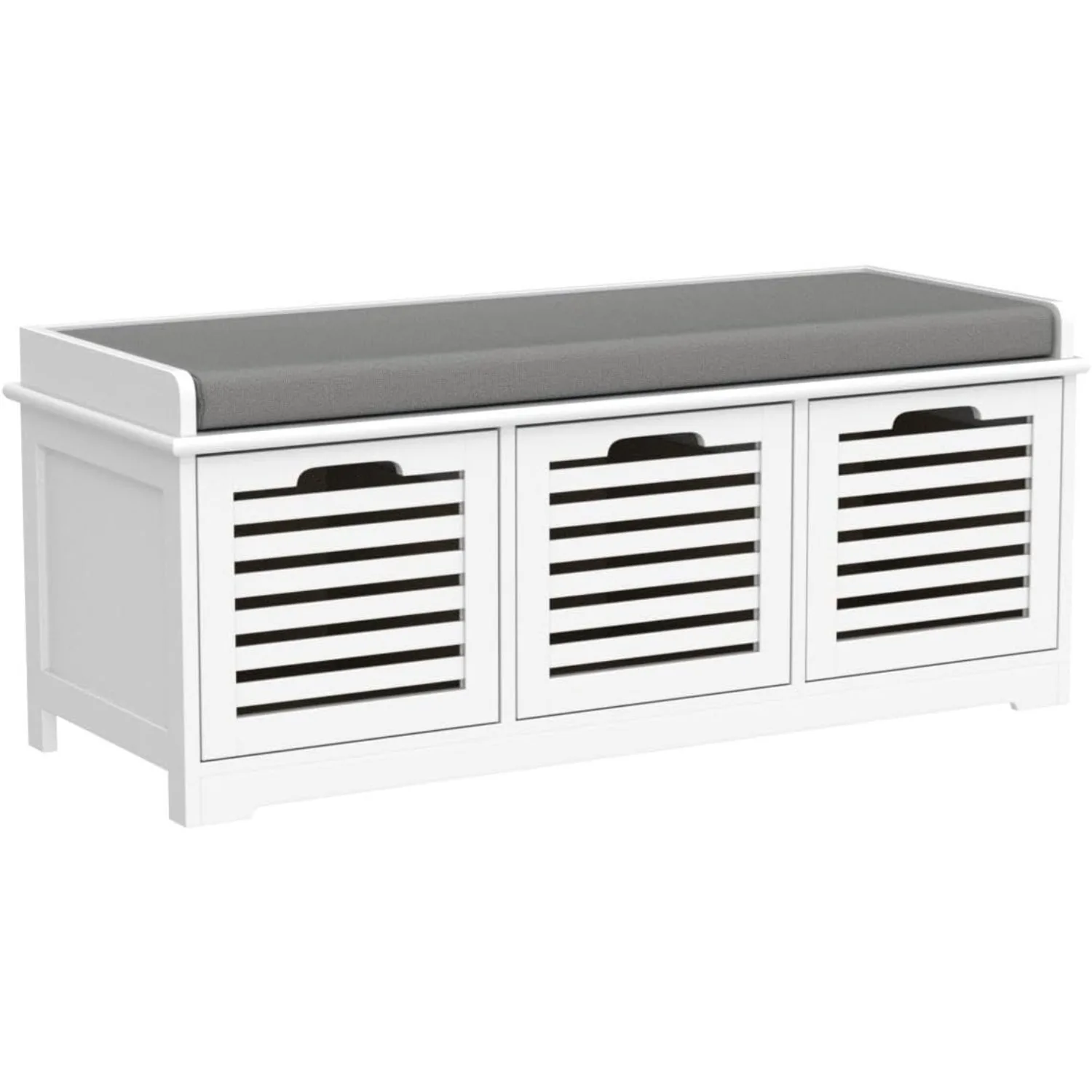 Haotian FSR102-W, White Storage Bench with Lift-Up Top, Cabinet Door and Padded Cushion, Shoe Bench, Shoe Rack for Entryway