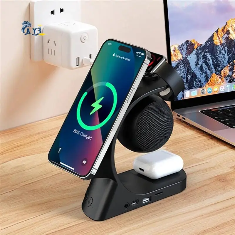 

AY03-5 In 1 Bluetooth Speaker Magnetic Wireless Charger 15W Fast Charge For Watch Earphone For Universal Mobile
