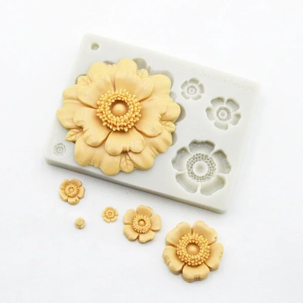 DIY 3D Rose Cherry Flower Shape Silicone Mold Chocolate Sugar Cookies Chocolate Mould Cake Lace Decoration Clay Mold Baking Tool