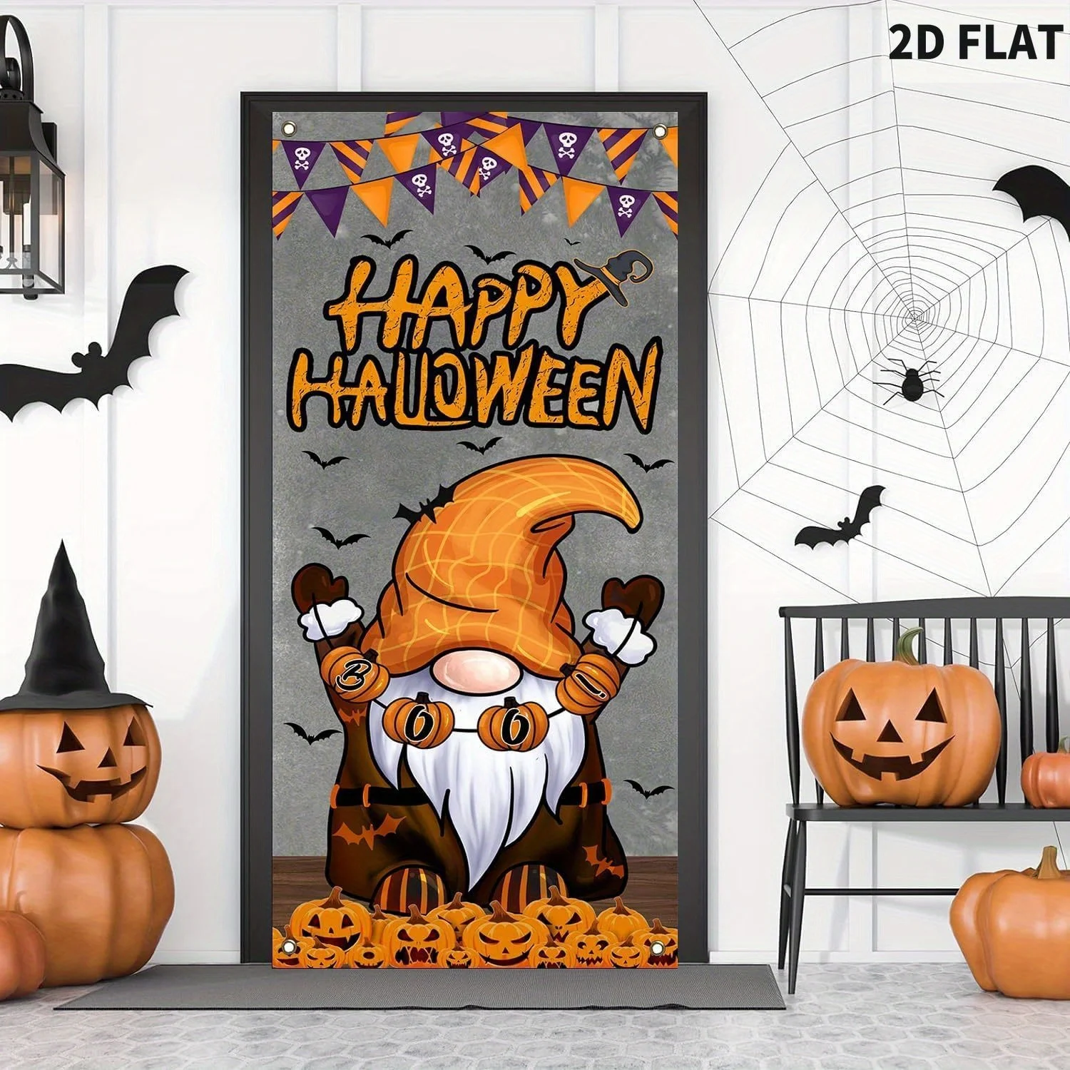 

2d flat Happy Halloween Door Cover Banners - Terrifying Dwarf Decoration for Corridor, Window, Wall Hanging Decor