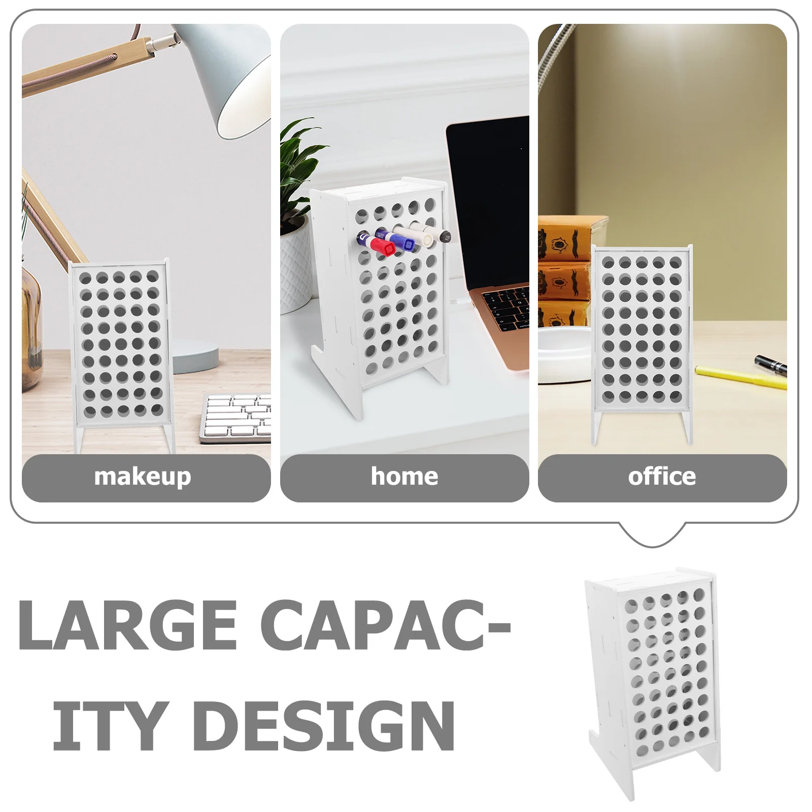 

Pen Holder Storage Box Marker Tray Case Shelf Office Supply Organizer Wooden Table Child