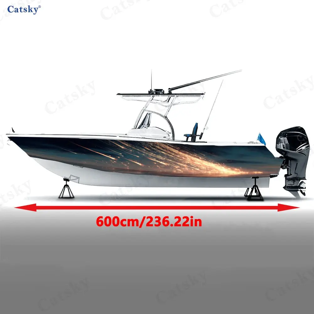 Blazing Flame Streamer Boat Stickers, PVC Waterproof Durable Vinyl Wrap Decals for Fishing Boats, Durable and Stylish Design