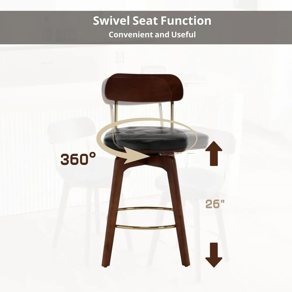 Kursi Bar Modern Set 2, Bangku Meja Putar Kulit Imitasi yang Dapat Disesuaikan dengan Penyangga Punggung & Kursi Berlapis