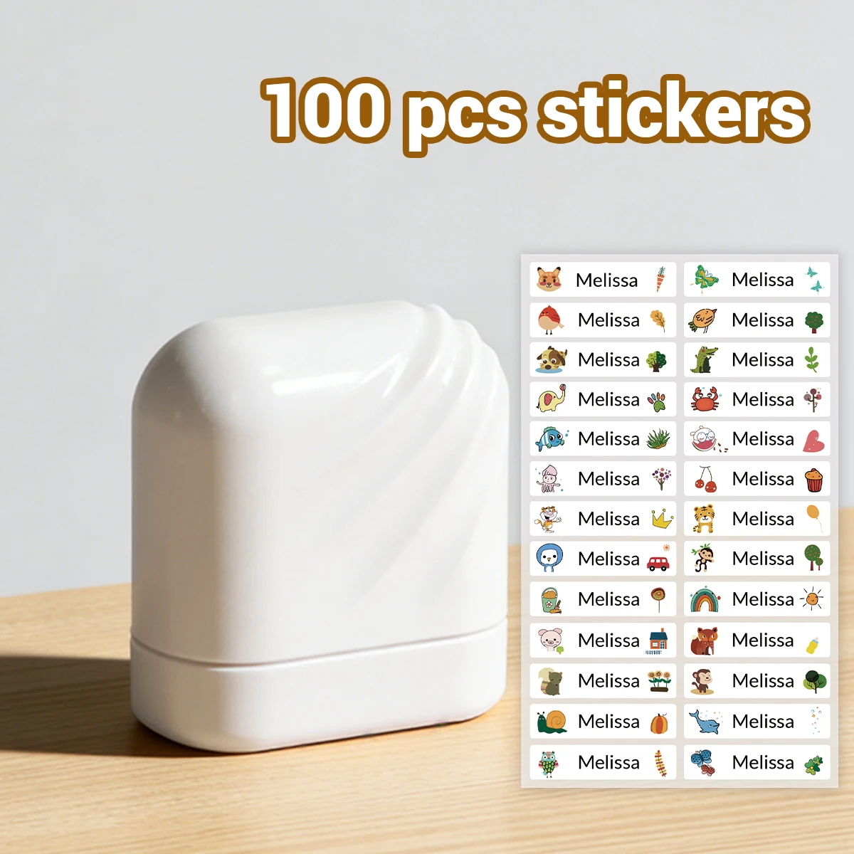 1 Stamp + 100 Stickers Custom Name Stamp. Serving as a Handwritten Signature Stamp or Personalized Clothing Stamp.