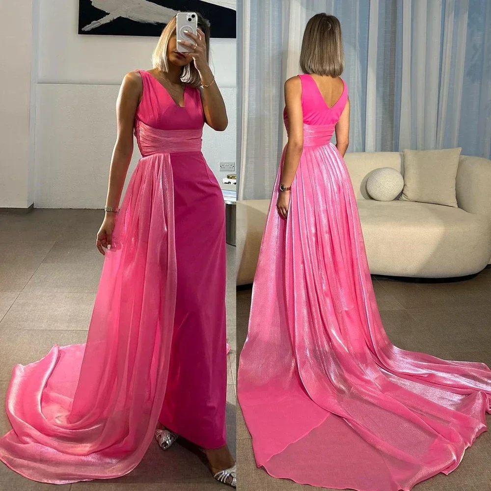 Customized Prom Gown Sleeveless V Neck A-line Patchwork Robe Exquisite Evening Dress Vintage Cocktail Dresses Party for Women