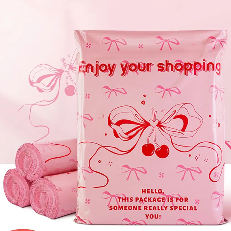 New Pink Express Bags Cute Bow Knot Delivery Bag Packing Shoe Envelopes PE Self Adhesive Courier Pouch Mailing Storage Bags