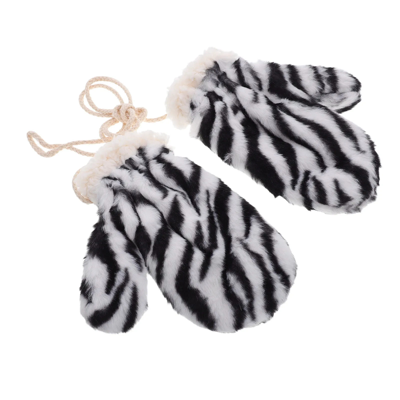 1Pair Women Winter Gloves Fashionable Thickened Polyester Mittens Neck String for Biking Driving Hiking Outdoor Cold