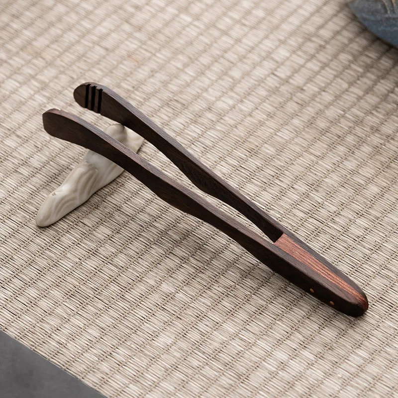 Chinese Ebony Solid Wood Tea Clip Pure Copper Tea Clip Vintage Cup Holder Tea Clip for Washing Cups Tea Ceremony Accessories