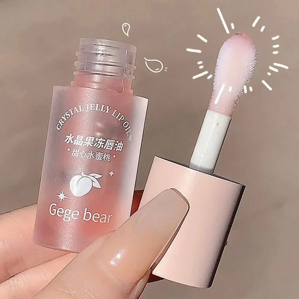 Crystal Jelly Lip Oil Hydrating Plumping Lip Coat สําหรับลิปสติก Lipgloss Tinted Clear Lip Plumper Serum Lip Care ผลไม้ Lip Balm