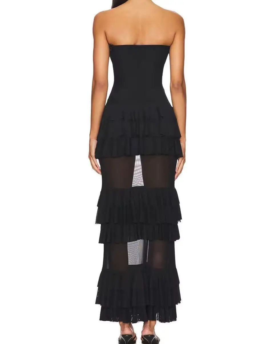 Customized Sexy Chiffon Straight Ruffles Tiered Evening Dress New fashion Sleeveless Strapless Ankle Length Celebrity Gowns