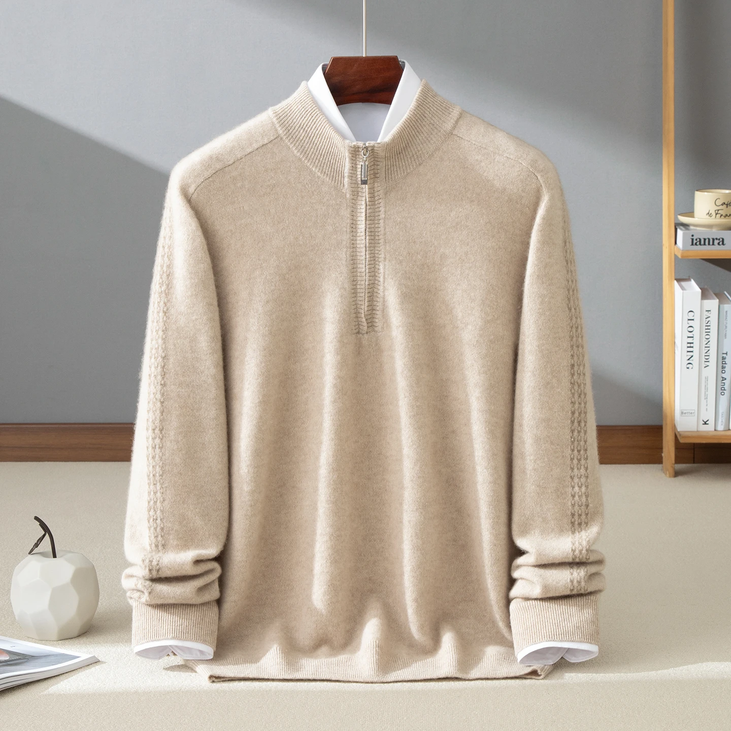 

Высококачественный мужской свитер из 100% кашемира, повседневный вязаный пуловер, роскошный джемпер с воротником-стойкой на молнии, модная мужская уличная одежда