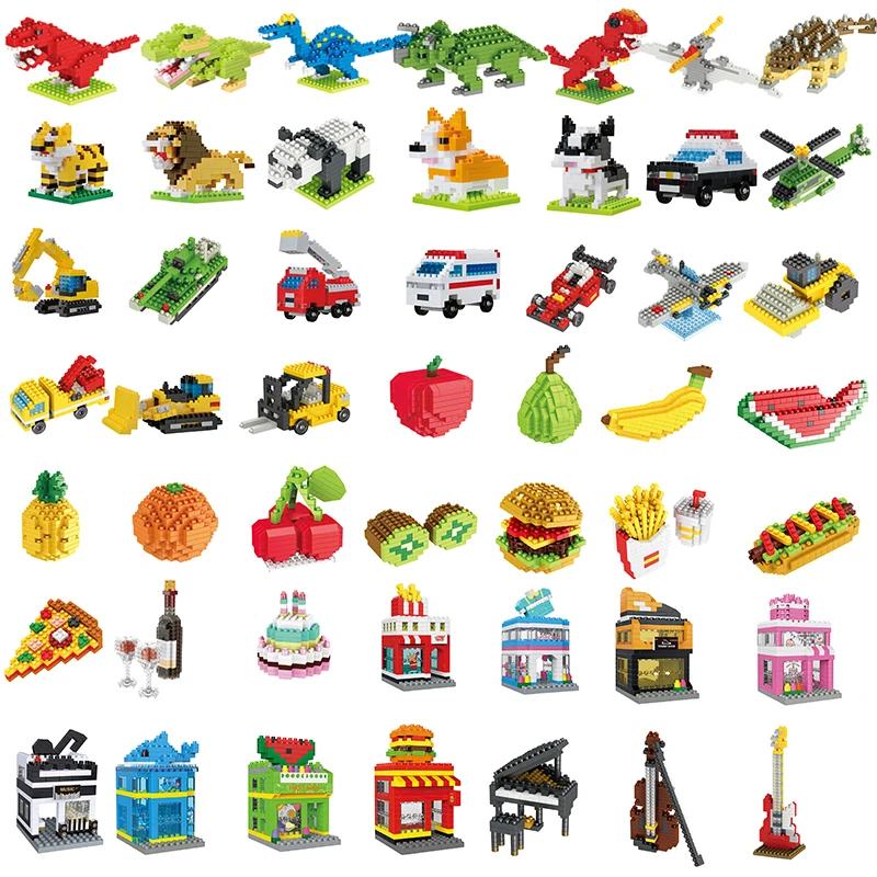 Mini Diamond Building Blocks City Animal Dinosaur Food Fruit Series 3D Model DIY Assembly Educational Toys Children Bricks Gifts