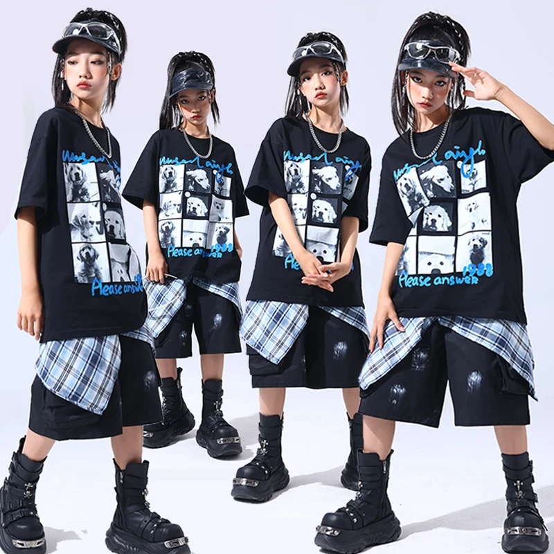 

2025 Ballroom Hip Hop Dance Costumes For Girls Loose Kpop Outfits Boys Fashion Summer Jazz Dance Performance Clothing DQS19874