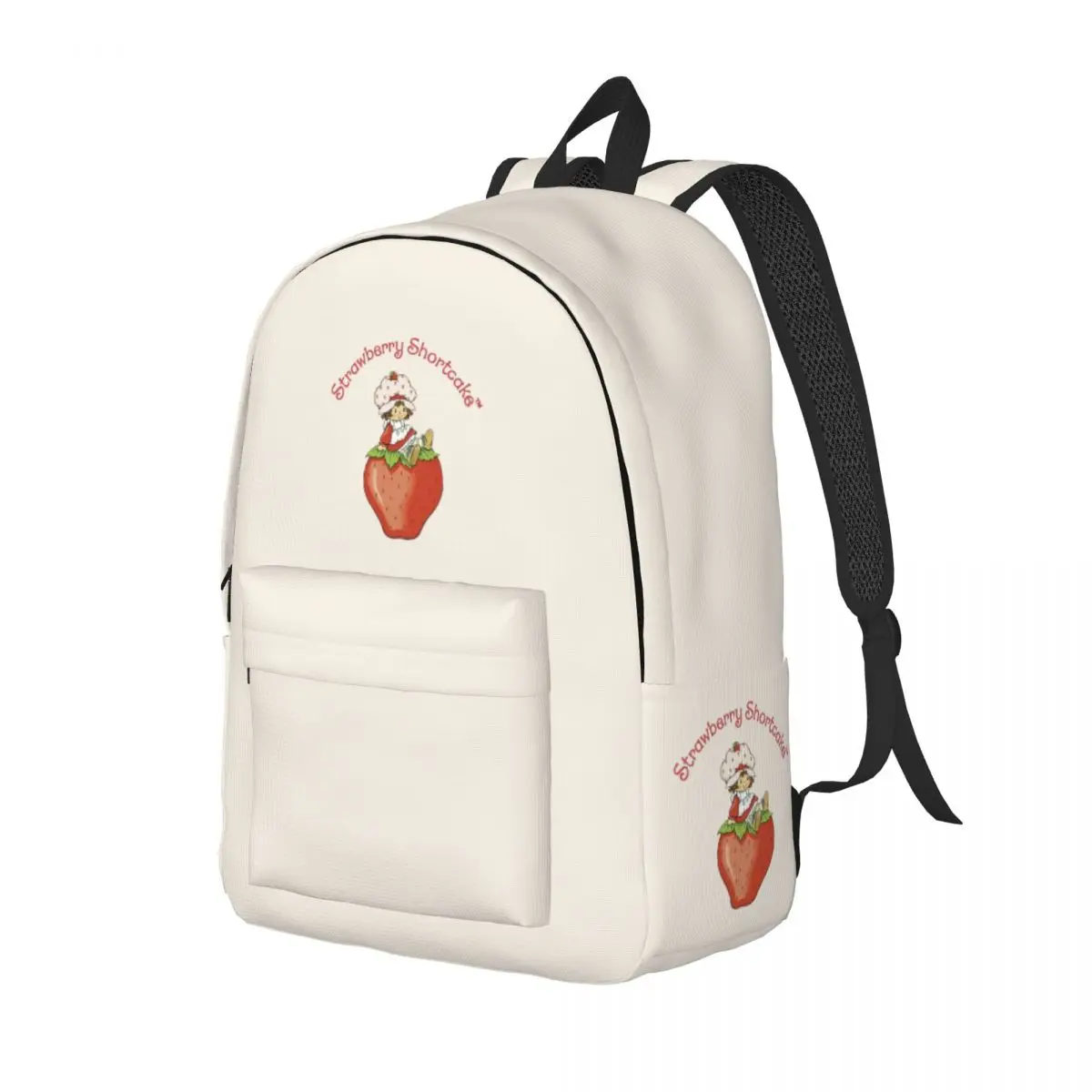 Mochila com bolso para adolescentes, bolsa de ombro portátil para homens e mulheres, bolo de morango, escola secundária, caminhadas, mochila