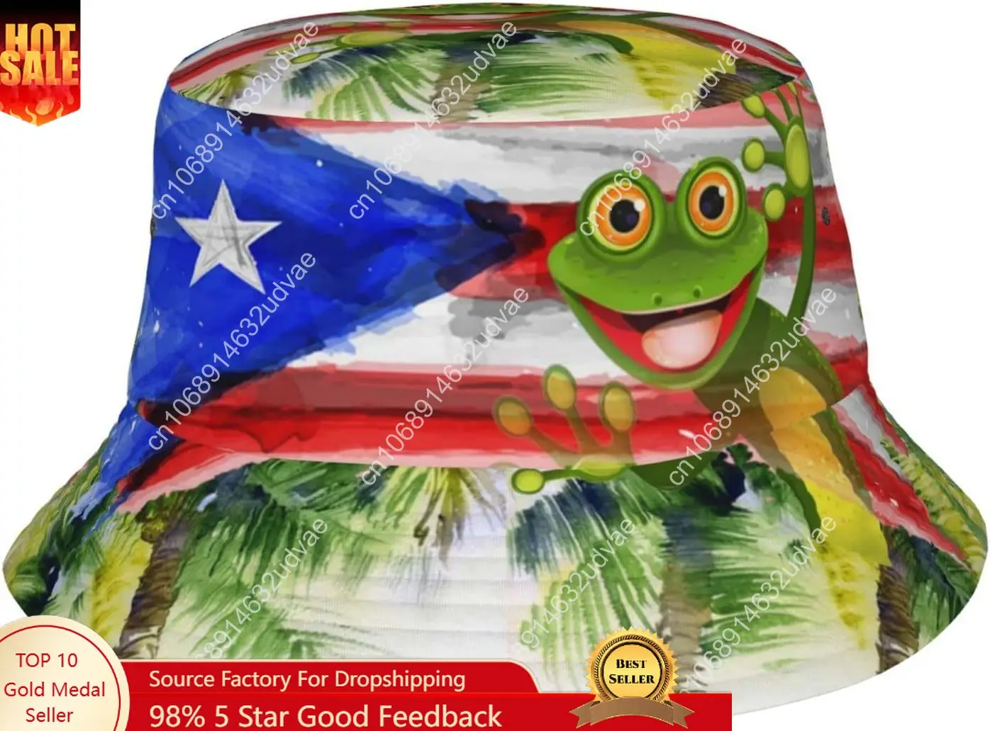 

Puerto Rican Flag Funny Frog Bucket Hat Sun Hat Beach Funny Fisherman Cap Packable Outdoor Sun Caps for Men Women One Size